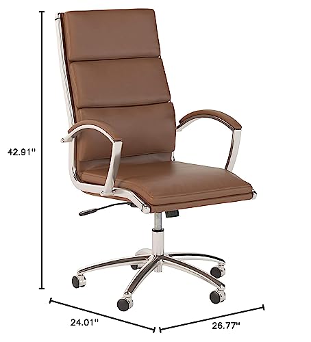 Bush Business Furniture Studio C High Back Leather Executive Office Chair in Saddle Tan