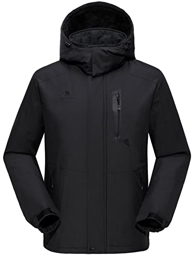 CAMELSPORTS Mens Winter Jacket Waterproof Warm Snow Ski Jackets Faux Fur Fleece Rain Coats with Removable Hood