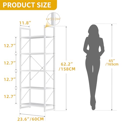 DWVO 5 Tier Bookshelf Black Bookcase, Storage Shelves Organizer Standing Shelf, Display Rack Book Shelves for Bedroom,Living Room,Office,Kitchen, Black