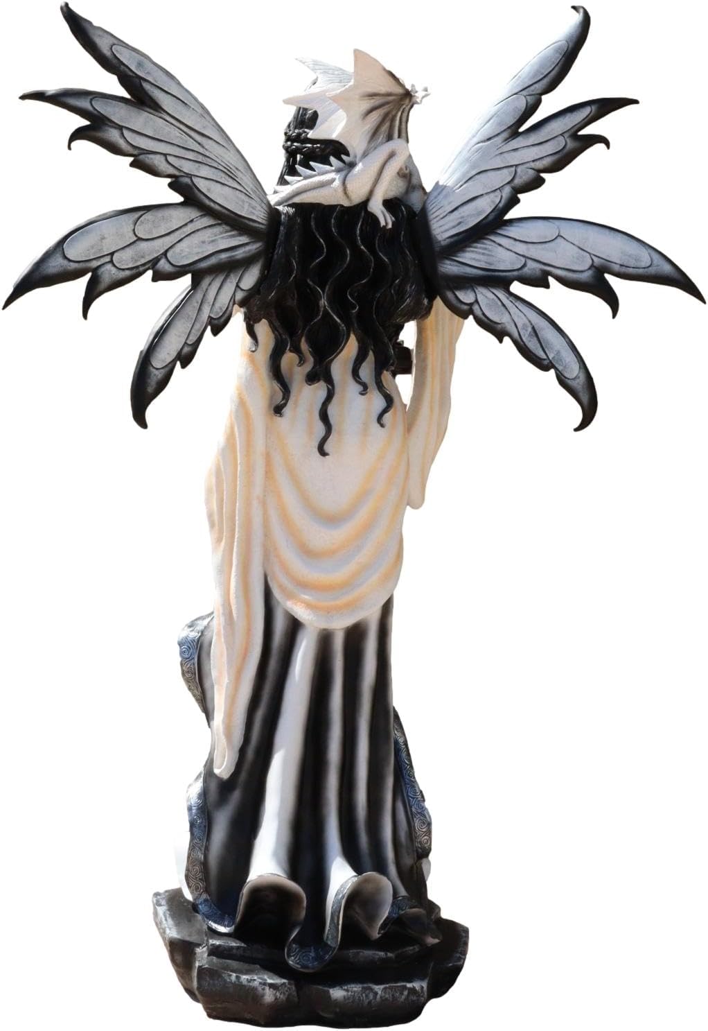 Ebros Gift Large 4 Feet Spell Caster Winter Snow White Fairy with White Dragon and Solar LED Lantern Light Statue Faery Garden Fantasy Fairies and Pixies Collection