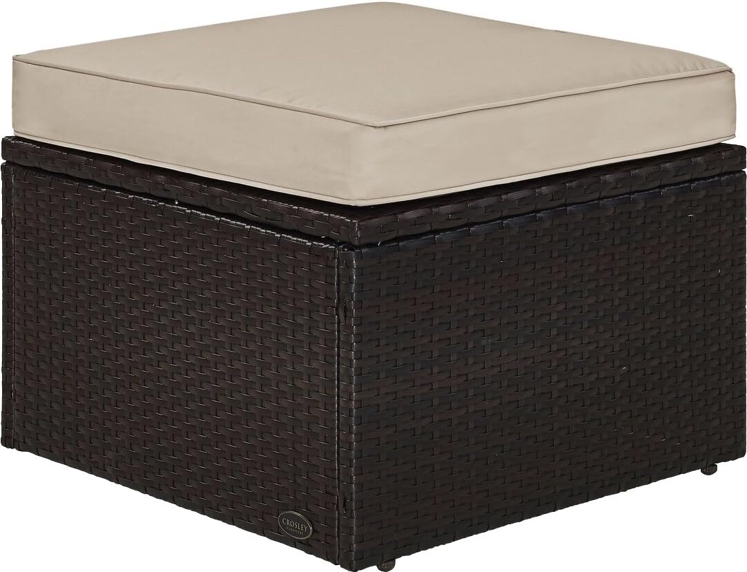 Crosley Furniture KO70091BR-SA Palm Harbor Outdoor Wicker Ottoman, Brown with Sand Cushions