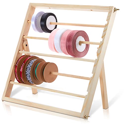 Wood Ribbon Organizer Storage Ribbon Rack Holder Organizer for Christmas Gift Wrapping Paper, Cellophane, Vinyl Rolls, Arts and Crafts Items
