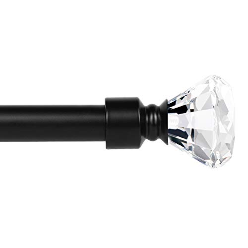 KNOBWELL 1 Inch Curtain Rods with Crystal Diamond Finials, 22 to 42 Inches, Drapery Pole for Window Treatment, Satin Nickel Cafe Window Rods