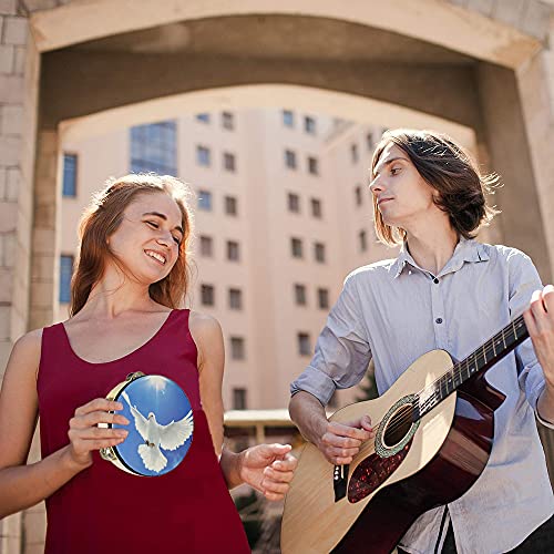 Tambourine Hand Bell Double Row Jingles Music Persuccion Church (8 Inch, Dove)