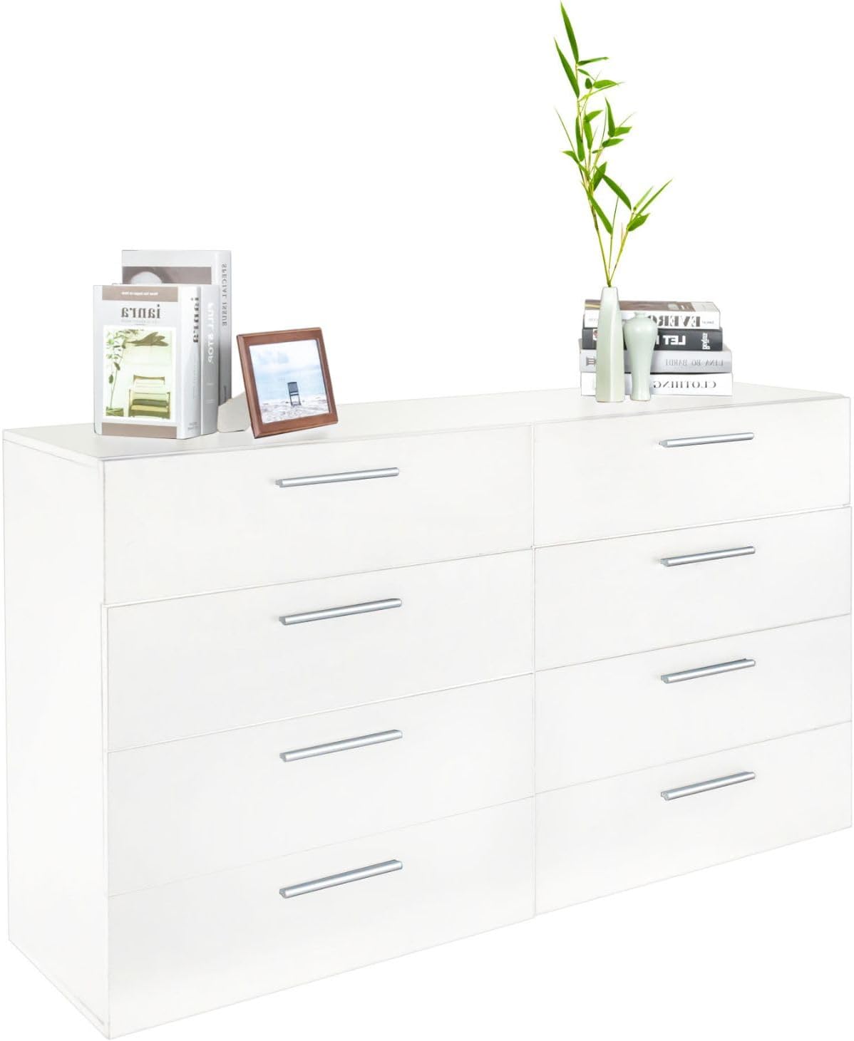 Karl home 8 Drawer Black Bedroom Dresser, 47 Inch Wooden Dresser for Bedroom with Deep Drawers, Wide Chest of Drawers with Storage, Modern Dressers Bedroom Furniture, 47.2