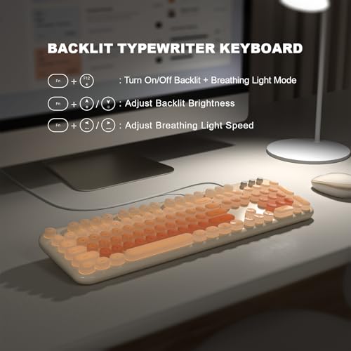 GEEZER Computer Wired USB Keyboard - Pink Full-Size Round Keycaps Retro Typewriter Keyboards, for Windows, PC, Laptop, Desktop, Mac