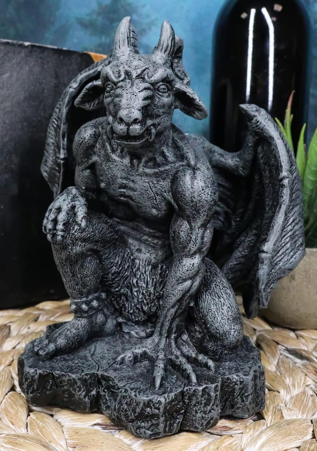 Ebros Gift Crouching Winged Guardian Baphomet Sabbatic Goat Gothic Gargoyle Statue Faux Stone Resin Devil Chimera Warden of Evil Sculpture