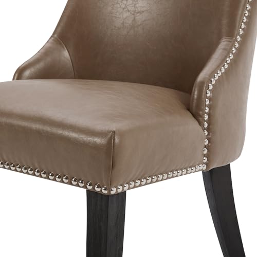 CHITA Farmhouse Dining Chairs with Nailhead Trim, Fabric High Back upholstered Chairs, Dining Room Chairs Set of 2,Dark Grey