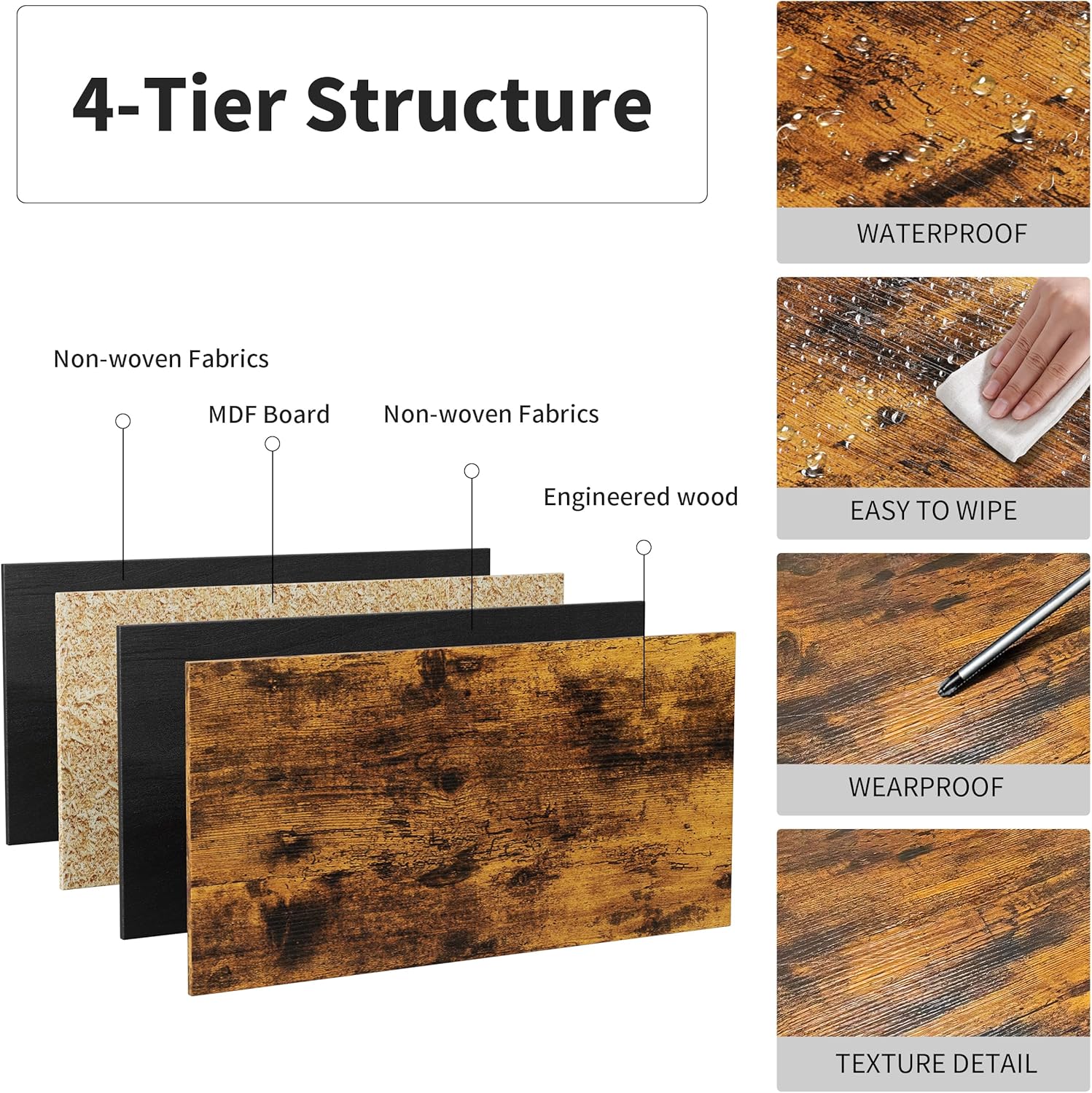 Bar Table and 4 Chairs Set Industrial Counter Height Pub Table with Bar 5 Pieces Dining Set Home Kitchen Breakfast, PU Upholstered Stools with Backrest, Rustic Brown