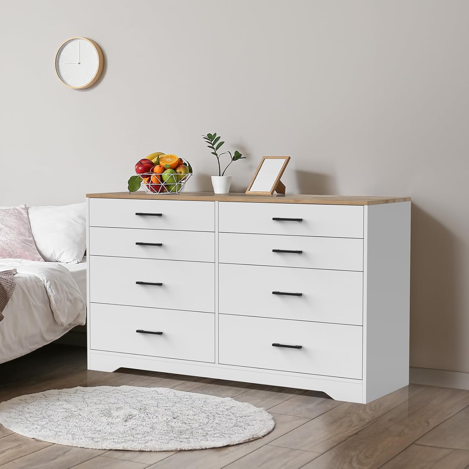VINGLI White Dresser for Bedroom, Chest of Drawers, 8 Drawer Wood Dresser, Storage Cabinet, Long Dresser, Modern Dresser, Kids/Baby Dresser for Nursery