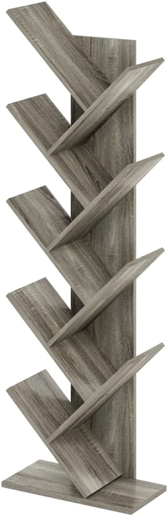 Tree Bookshelf 9-Tier Floor Standing Tree Bookcase French Oak
