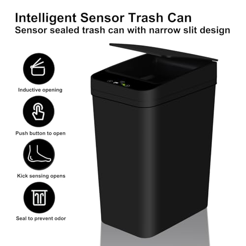 Bathroom Trash Can 5 Gallon - Automatic Trash Can with Lid Touchless Electric Garbage Can Motion Sensor Slim Trash Bin Smart Plastic Waste Basket for Bathroom Bedroom Living Room Kitchen (White)