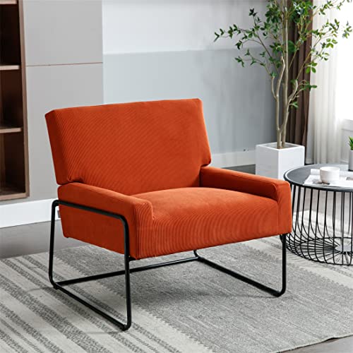Accent Chair, Modern Velvet Upholstered Armchair with Metal Frame, Premium High Density Soft Single Sofa Chair with Backrest and Low Armrest, Reading Chair for Living Room Bedroom Apartment, Orange