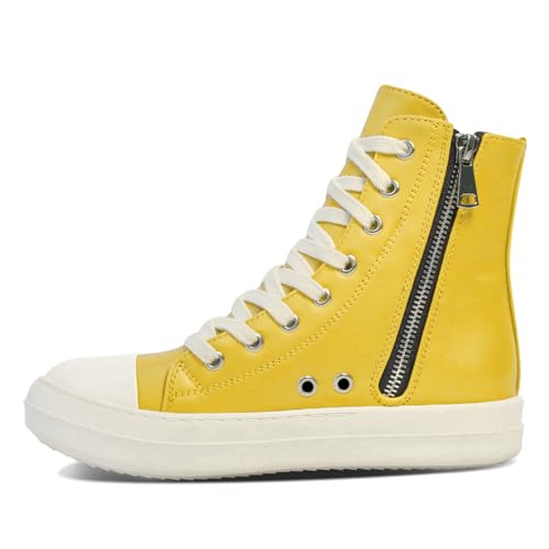 Women's High Top Sneakers Lace Up PU Leather Shoes with Thick Soles and Zipper, Fashionable Walking Shoes