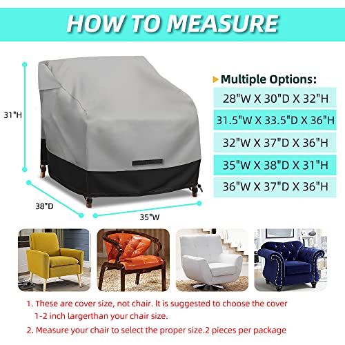 Patio Chair Covers Waterproof 2 Pack, 600D Heavy Duty Outdoor Furniture Covers for Universal Lawn/Deck/Garden/Backyard Fits up 31.5