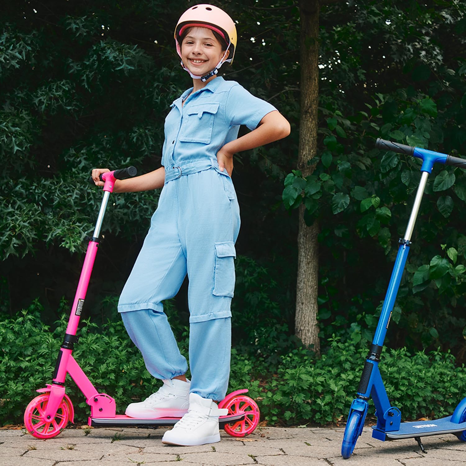 Jetson Highlight 2-Wheel Kick Scooter, Kinetic Lights on Deck and Wheels, 6 Inch Wheels, Rear Brake, Easy-Folding Mechanism, Ages 6+, Pink, JHGLT-PNK