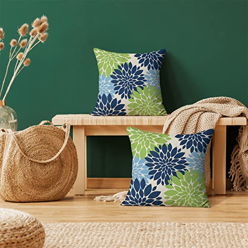 Navy Blue Gray Pillow Covers 18x18 Set of 2, Blue Gray Dahlia Farmhouse Decorations Outdoor Throw Pillow Covers Geometry Design Summer Outdoor Decorative Linen Cushion Case for Couch Sofa Home