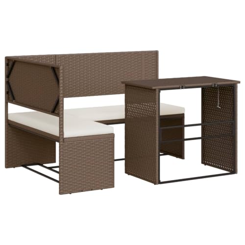 Patio Sofa with Table and Cushions L-Shaped Brown Poly Rattan,Comfortable and Durable LShaped Garden Sofa with Foldable Table for Patio and Garden Furniture & Accessories for Patio, Lawn & Garden