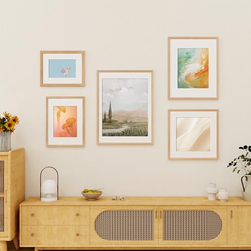 12x16 Oak Picture Frame for Wall, 12x16 Frame with Matted to 11x14, Natural Solid Wood Poster Frames for Wall Art Photo and Prints, 1 Pack