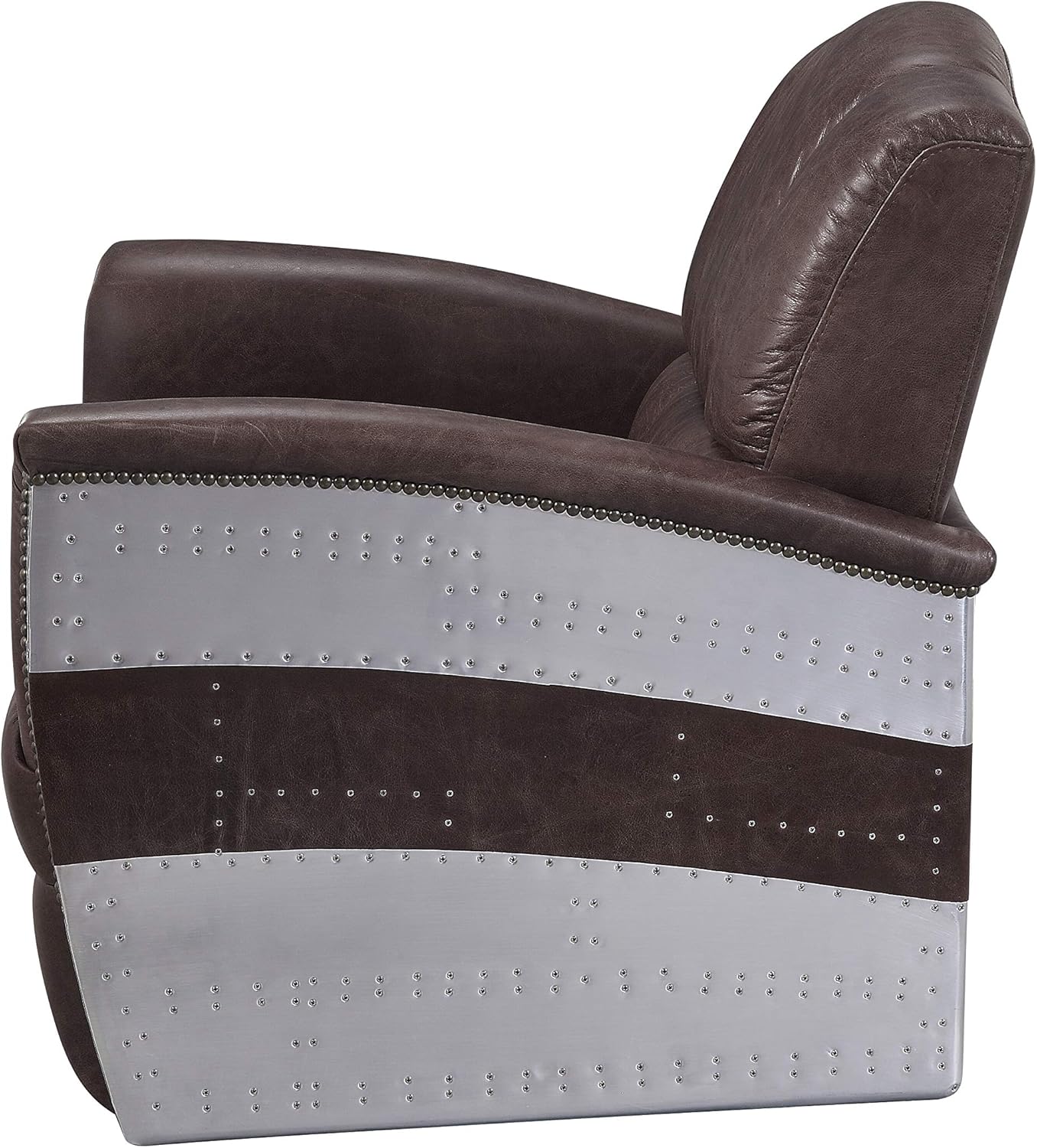 Acme Brancaster Top Grain Leather Accent Chair in Retro Brown and Aluminum