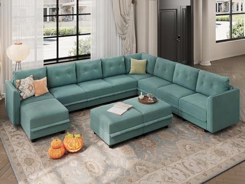 LLappuil Modular Sectional Sofa, Oversized U Shaped Sofa with Storage, Sectional Couch for Living Room, Faux Leather Fabric Waterproof Sofa, 10 Seats with Ottoman, Dark Grey