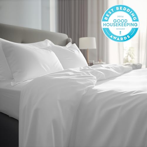 California Design Den Certified 100% Egyptian Cotton Sheets Queen Size, Luxury 4-Pc Queen Sheet Set with Deep Pocket, Soft, Wrinkle-Resistant, Cool & Durable Bed Sheets, White Sheets