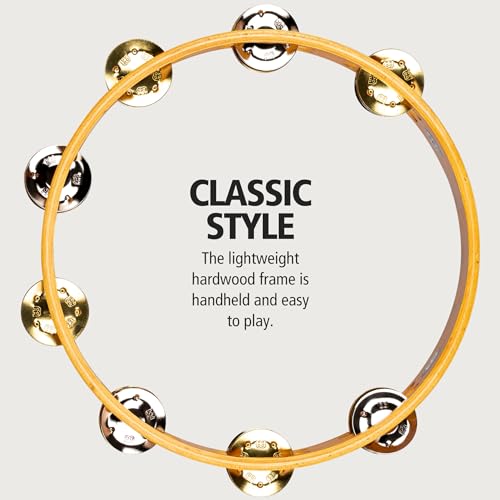 Meinl Percussion Traditional Tambourine with Nickel Plated Steel and Solid Brass Jingles, Double Row-NOT Made in China-Super Natural Wood Finish, 2-Year Warranty (TA2M-SNT)