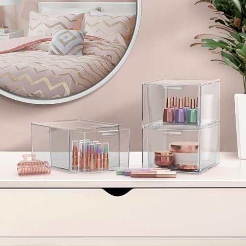 Sorbus Makeup Organizer - Clear Stackable Acrylic Drawer Organizer for Vanity, Bathroom, Undersink, Cabinets, Jewelry, Stationary, Plastic Storage Bins for Office Organization and Storage