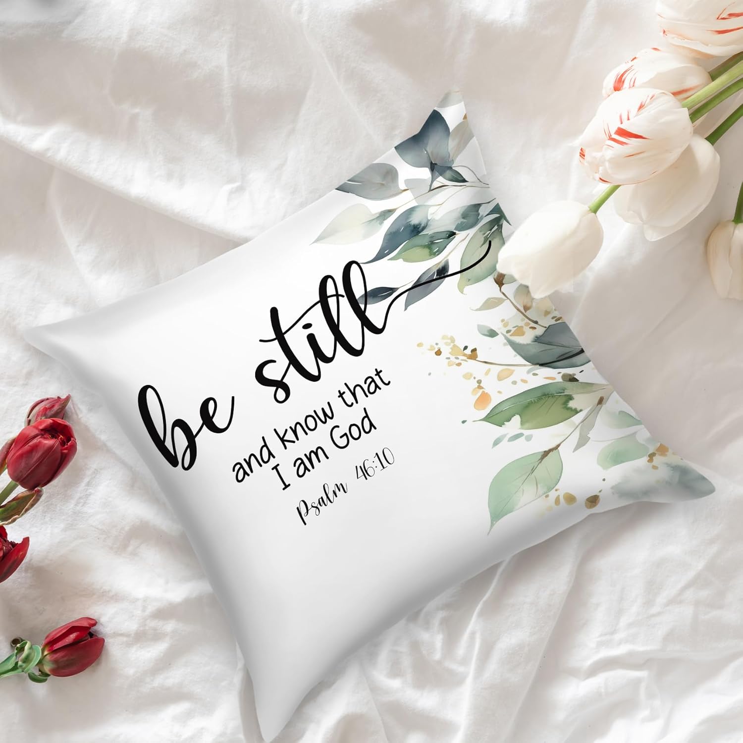 Be Still and Know That I Am God Silk Pillow Cases - 18x18 Decorative Pillow Covers, Bible Verse Satin Pillowcase for Hair and Skin, Physical Therapy Gifts Pillow Cover for Bed Home Decor