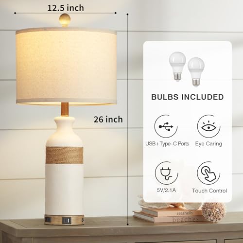 Boho Rattan Table Lamps for Bedroom Nightstand 18