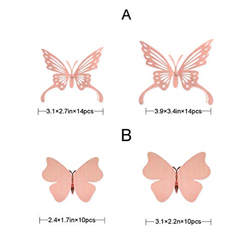 pinkblume Rose Gold Butterfly 3D Wall Decals Stickers DIY Removable Decorative Metallic Paper Swallowtail butterflies for Home Decorations Kids Room Living Room Nursery Bedroom Showcase Decor(48PCS)