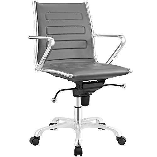 Modway Ascend Faux Leather Adjustable Swivel Office Chair in Gray