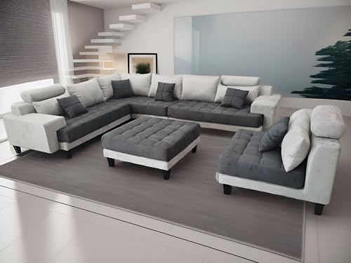 Stendmar L Shape U Shape Reversible Modern Microfiber Fabric Sectional Couch Sofa Set S150D (Black)