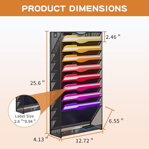 10-Tier Hanging Wall File Organizer Wall Mounted File Holder Document Wall Organizer for Office Organization and School Storage