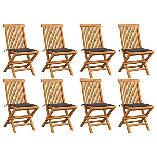 Folding Garden Chairs with Cushions 8 pcs Solid Teak Wood Dining Chairs Outdoor Weather-Resistant Seat Furniture Set for Garden Balcony Patio 18.5