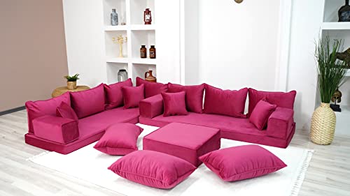 Custom Bench Cushion, Velvet Pink Color Floor Seating Sofa, Velvet Floor Couch, Japanese Sofa, Pallet Sofa, Moroccan Decor, Loveseat (L Sofa + Pillows)