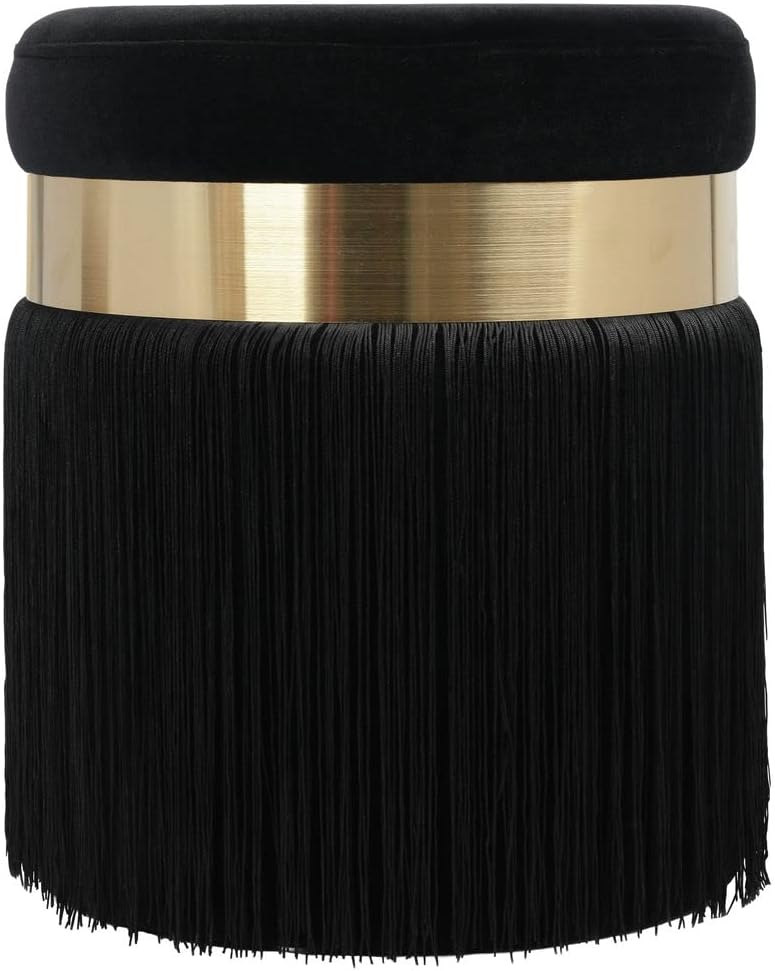 TOV Furniture Melody Black Tasseled Ottoman