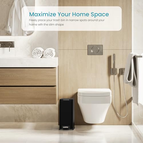 Home Zone Living 4.4 Gallon Slim Kitchen Trash Can, Stainless Steel, Step Pedal, 16.7 Liter