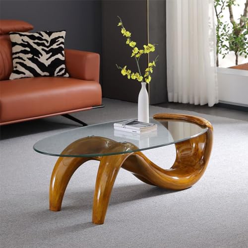 Oval Coffee Tables for Living Oval Glass Coffee Table Clear Glass Top Abstract Coffee Table Modern Stylish Center Table Easy to Clean Creative Mermaid Living Room Table Antique Coffee Table (Orange)