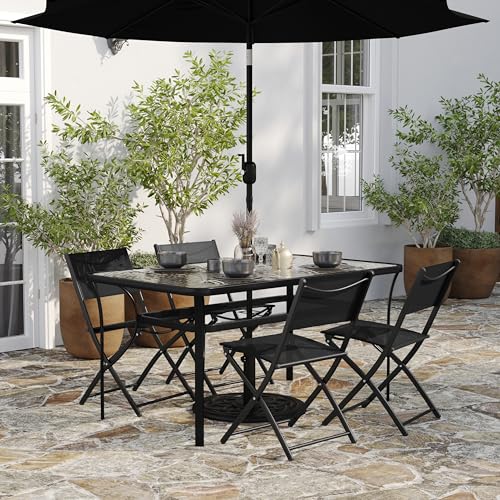 Merrick Lane Bardwell Indoor/Outdoor Flex Comfort Fold Chairs, Breathable Textilene Backs and Seats, Durable Steel Frames, Set of 4, Gray/Black