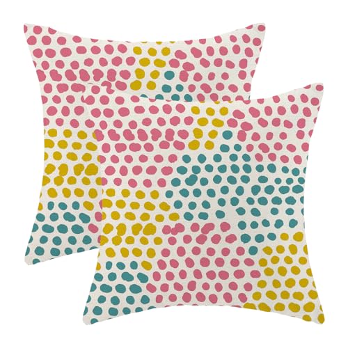 Teal Pillow Covers 18x18 Inch Set of 2 Aqua Polka Dot Outdoor Decor Throw Pillows for Couch Modern Boho Design Watercolor Aesthetic Decorative Cushion Cases for Home Sofa Bed Decorations