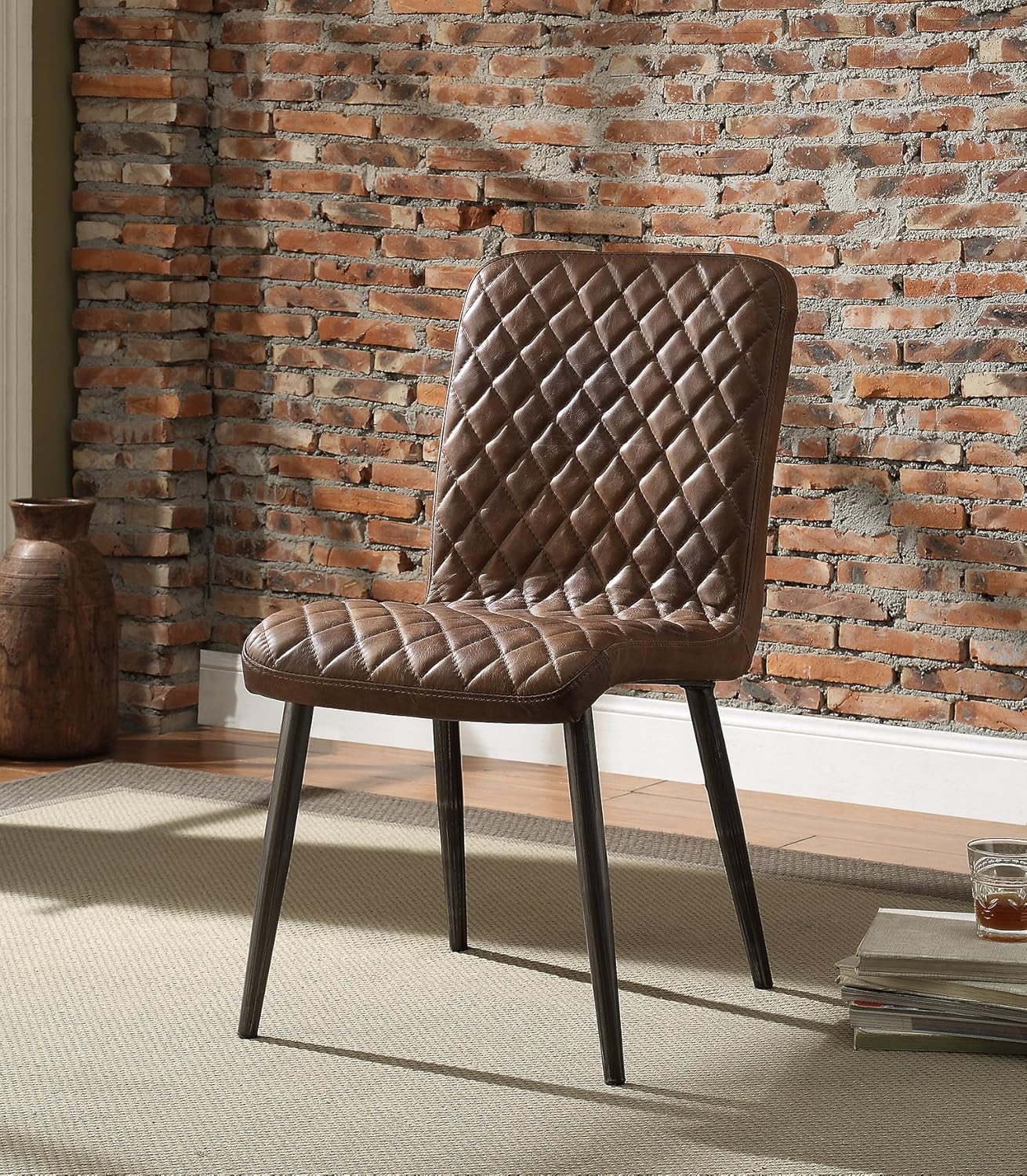 Acme Millerton Leather Dining Side Chair in Chocolate (Set of 2)