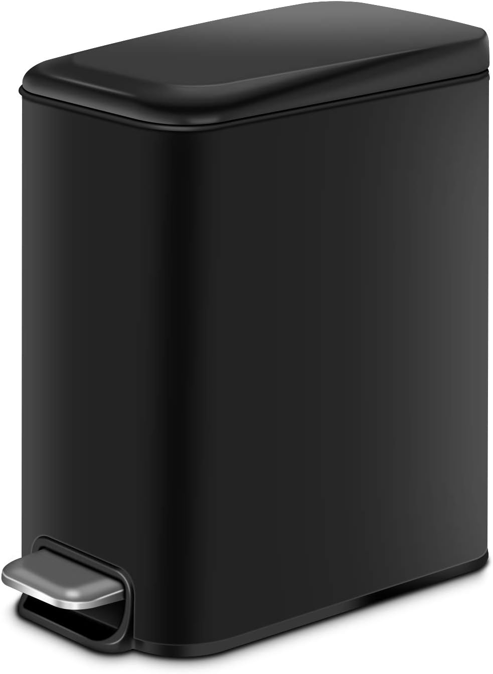H+LUX Slim Small Bathroom Trash Can with Lid Soft Close,Black Small Trash can for Bathroom Bedroom Office with Removable Inner Wastebasket, Rectangular Foot Pedal Trash Bin, 5L/1.3Gal