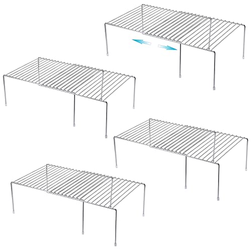 iPEGTOP Freezer Cabinet Storage Shelf Set of 6, 12 Pieces Expandable Heavy-Duty Rustproof Metal Wire Spice Rack, Adjustable Kitchen Organizer Counter Fridge Pantry Drawer Shelf (Chrome)