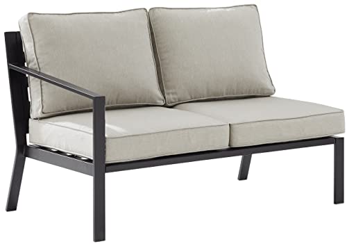 Crosley Furniture KO70371MB-TE Clark Outdoor Metal Sectional Right Side Loveseat, Matte Black with Taupe Cushions