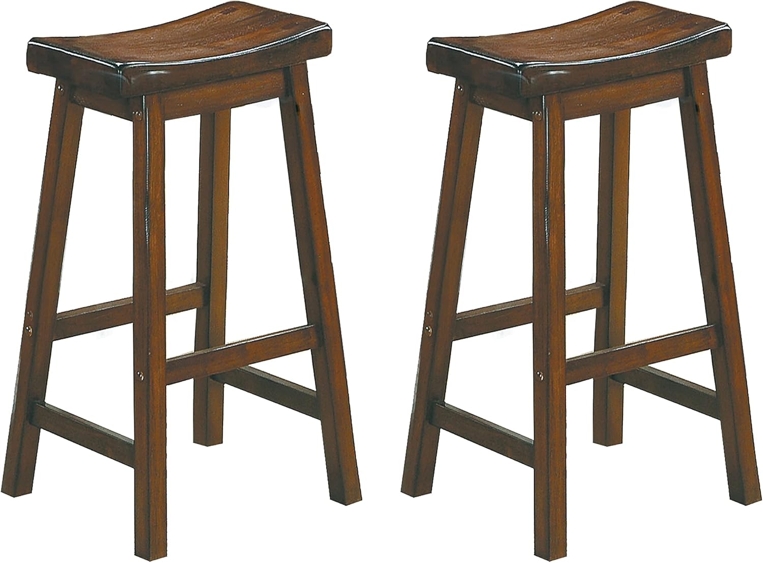 29-inch Bar Height Stools 2pc Set Saddle Seat Solid Wood Cherry Finish Casual Dining Furniture