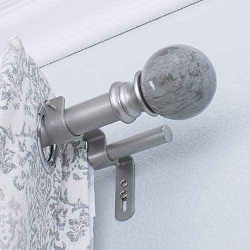 Decopolitan MARBLE BALL DOUBLE CURTAIN ROD SET, 72 to 144-Inches, Antique Silver