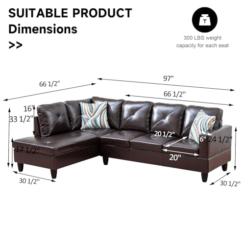 Leather Sectional Sofa Couch,L-Shape Sofa Sectional Couch Set with Chaise for Living Room/Apartment/Office(Black，Facing Left Chaise)