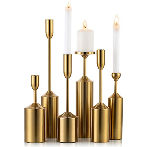 Sziqiqi Tall Candlestick Holders for Taper Candles Decorative Candle Holder Set of 6, Gold Finish for Wedding Candle Centerpiece Party Recption Tabletop Decor Luxury Home Decor