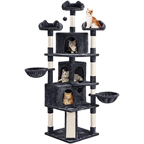 Yaheetech 76.5in Tall Cat Tree Cat Tower with 9 Scratching Posts, 3 Condos, 3 Cozy Perches, 2 Baskets, Dangling Ball, Pet Bed Furniture Activity Center for Indoor Cats Large Kittens, Black